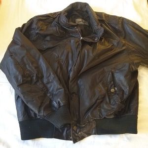 Vintage Dark Brown Leather Men's Bomber Jacket 40